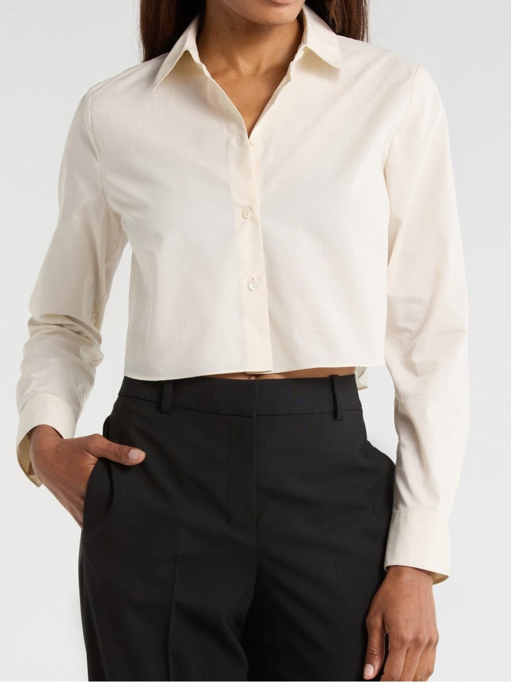 New Theory Crop Poplin Button Up Shirt In Eggshell Size XL